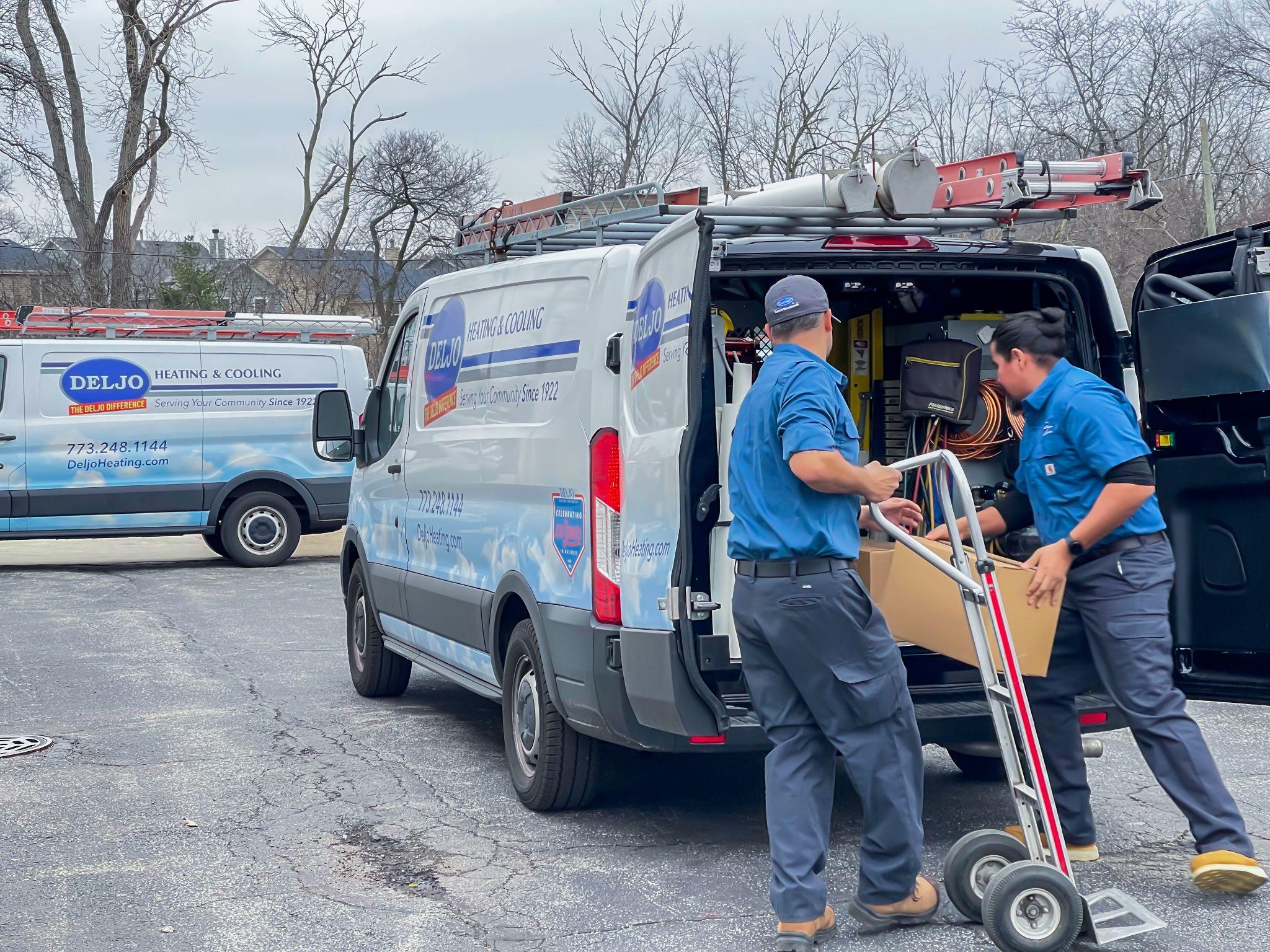 Deljo technicians arriving for Northfield HVAC services